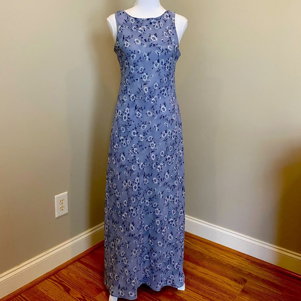 Cornflower Blue Floral, Sleeveless Maxi Dress